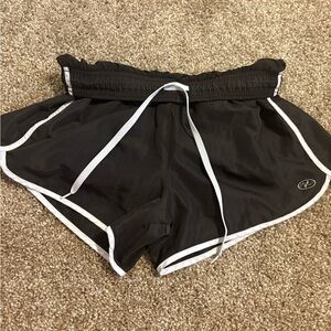 Black Women's Athletic Shorts with White Trim and Drawstring